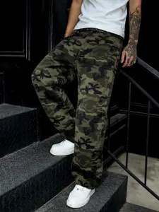 Men's Camouflage Wide-Leg Straight Jeans - High-Street Style Streetwear Versatile Y2K Retro Street Loose Straight Wide-Leg Pure Cotton Casual Trousers