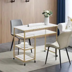 BarberPub Simple Nail Table with Rolling Wheels Modern Makeup Station 2401