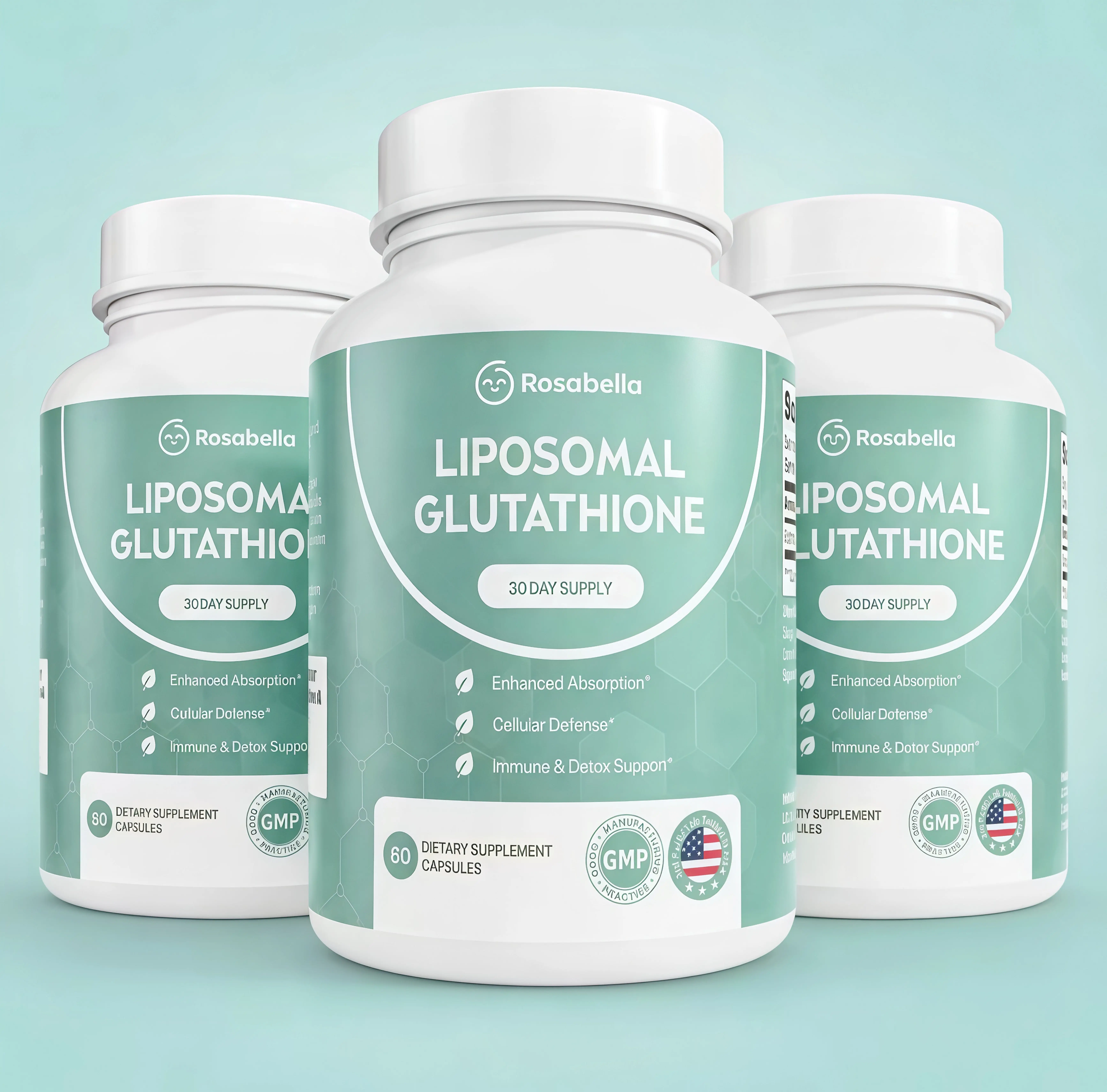 3 Botte Liposomal Glutathione Capsules BG– Skin Glow, Immune & Detox Support (60 Count) - Rosabella