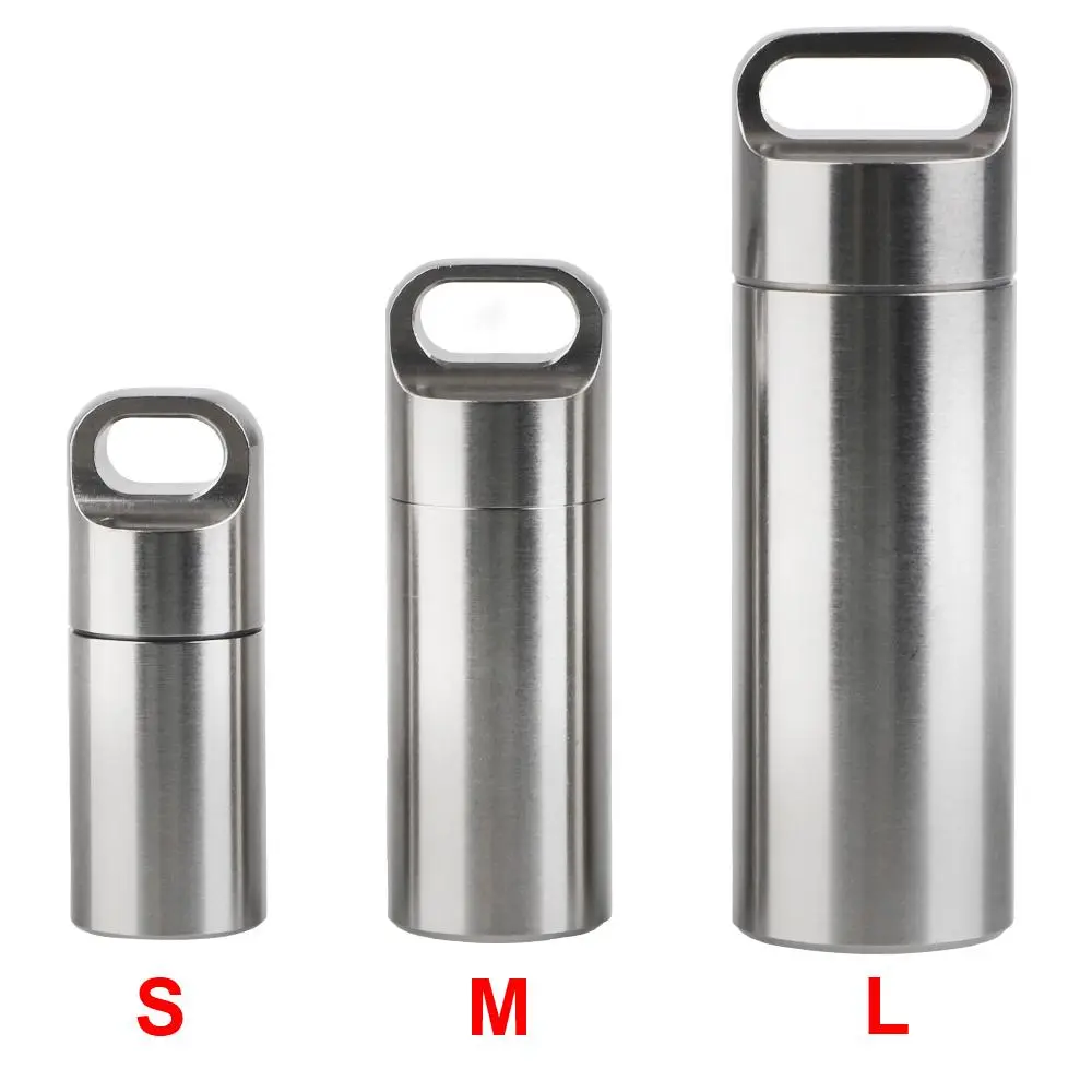 Stainless Steel Pill Case, 1 Count Portable Mini Pendant Keychain Pill Case, Waterproof Vitamin Pill Storage Box, Vitamin Organizer, Vitamin Dispenser, Supplement Organizer for Home Office Outdoor Camping