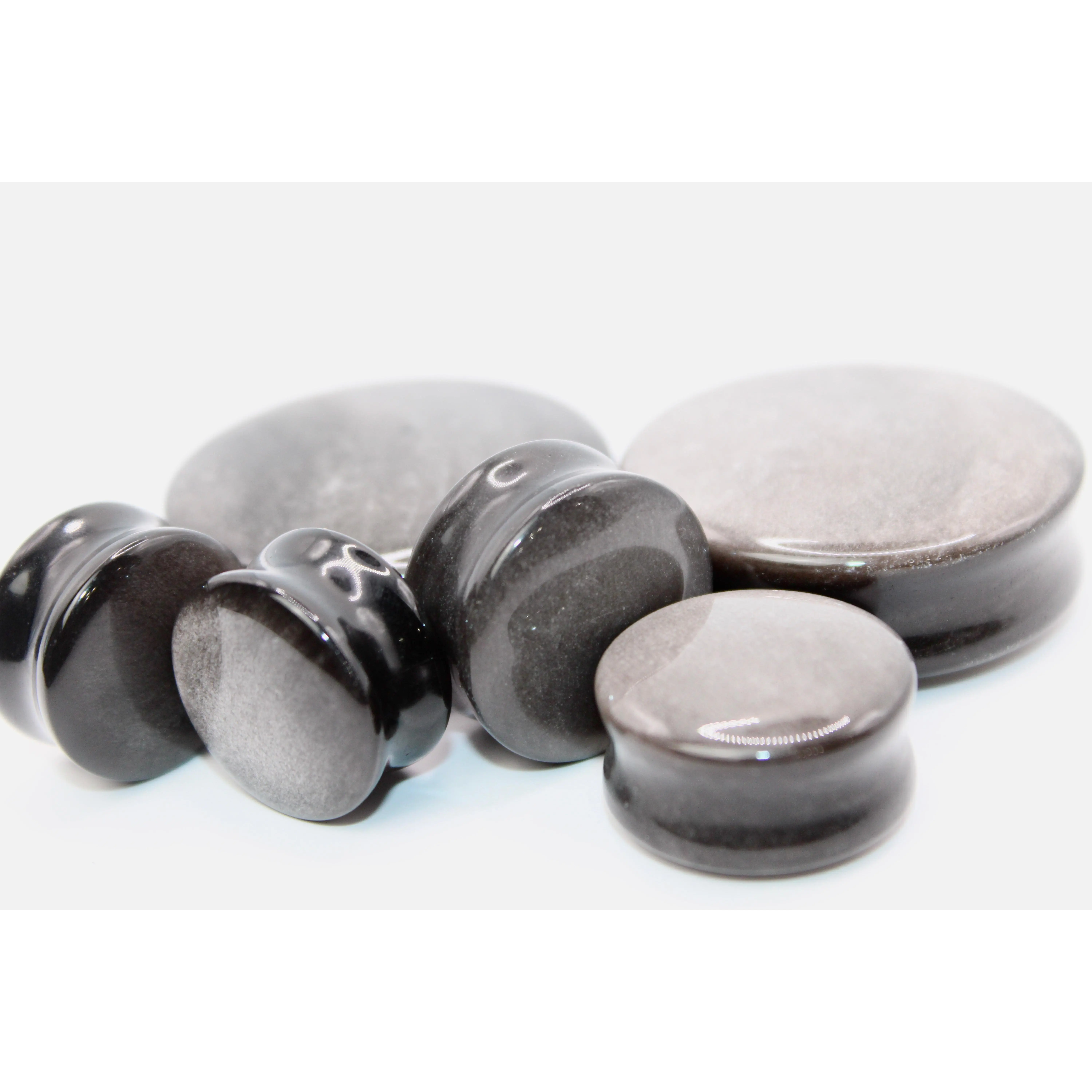 Genuine Silver Sheen Obsidian Double Flare Polished Reflective Stone Plugs, Unisex Adult Grounding Mystique Body Jewelry Piercing Gauges