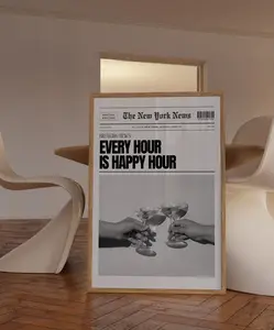 Trendy Wall Art, Newspaper Cocktail Posters, Black and White Bar Cart Decor, Funky Girly Retro Aesthetic Gifts Room