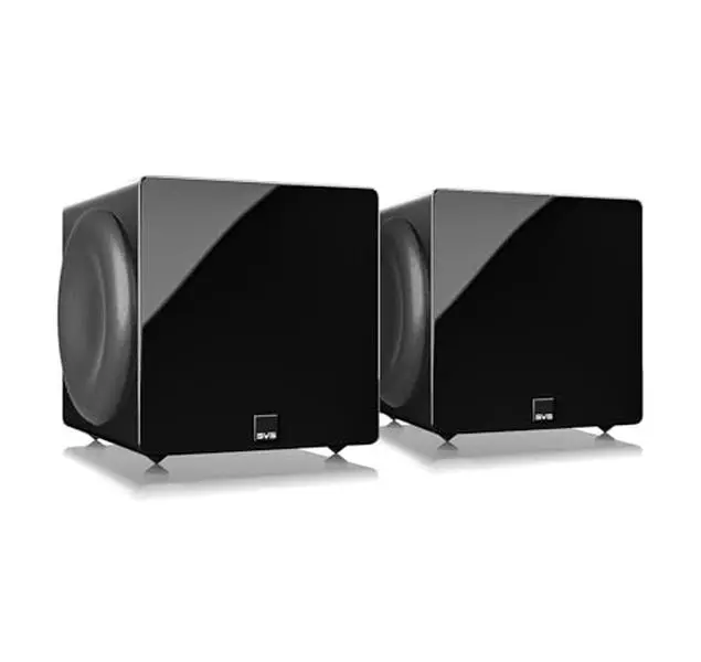 SVS Micro R-Evolution Gloss Black Compact Powered Subwoofer Speaker Pair - 10.9in H x 11.8in W x 10.8in D, 200W+ MOSFET Amplifier, Advanced Tuning & Control Features, Cable-Compatible, Home Cinema & Music Setup Receiver-Ready