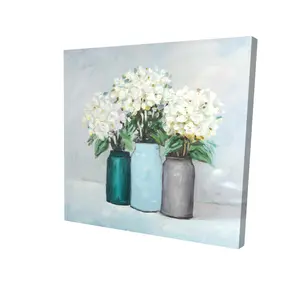 Begin Home Decor 2080-2424-FL117 24 x 24 in. Hydrangea Flowers in Blue Vases Canvas - Home Decor Art