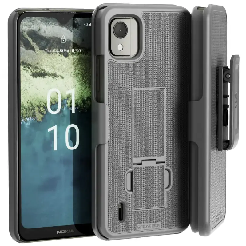 Rome Tech Belt Clip Holster Case for Nokia C110 – Rugged Dual-Layer 360° Drop Protection, Non-Slip TPU + PC Armor, Foldable Kickstand, Raised Bezel Screen & Camera Protection, 180° Rotating Belt Clip