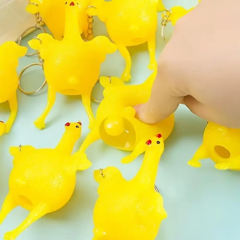 2pcs Fun Keychains , Novelty Squeeze Egg Laying Chicken Toy, Surprising Soft Cute Keychain Accessory, Kids Children Toy, Stress Relief