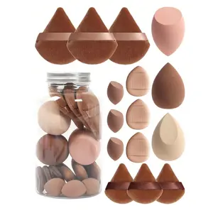 15-Piece Makeup Sponge Set with Storage Jar, Includes Triangle, Thumb, Mini, and Shape Sponges, Essential Beauty Tools for Flawless Foundation, Sponge Kit