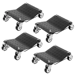 4-Piece Steel Car Dolly, Heavy-Duty Wheel Movers with Brakes and Lock for Vehicle Relocation, Black