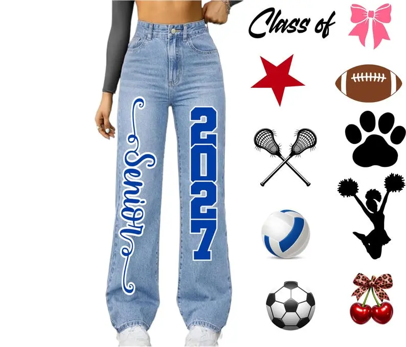 Custom Senior Spirit Denim Iron-On Accessory, 2-Color Personalized Design for Homecoming DIY Printmaking Projects style 1