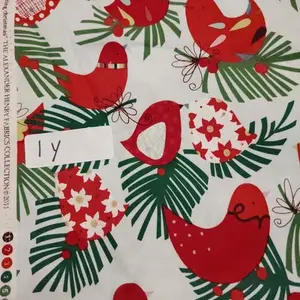 Alexander Henry Christmas Fabric – 1 Yard – Red Birds & Pine – OOP Designer Cotton