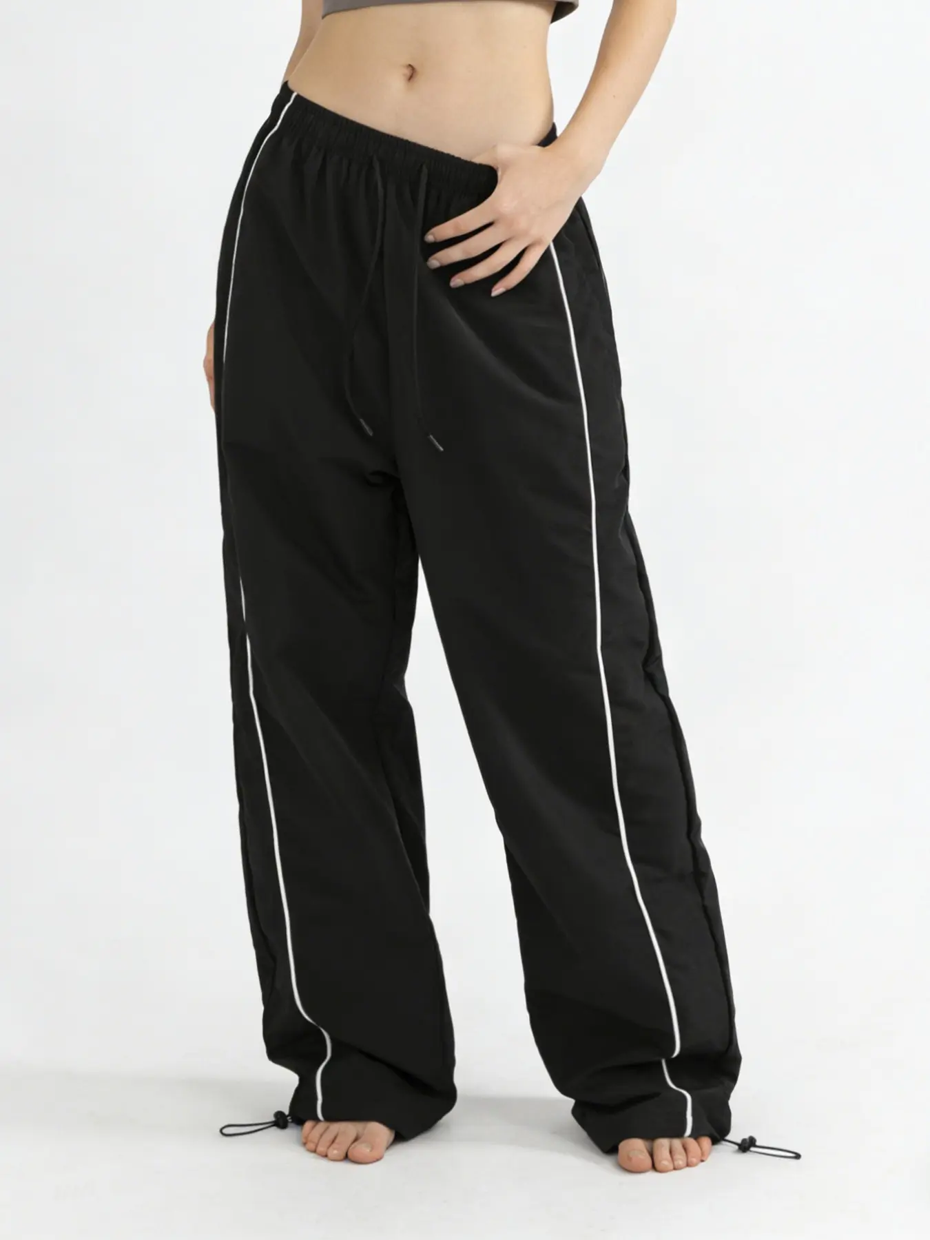 Women's Fashion Simple Line Sportswear Pants, Spring & Fall Outdoor Casual Long Pants, Drawstring Elastic Waist, Adjustable Cuffs, Breathable Sports Pants, Breathable Sporty Bottoms, Sweatpants, Drawstring Workout Pant