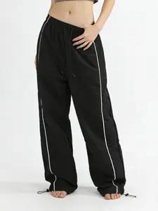 Women's Fashion Simple Line Sportswear Pants, Spring & Fall Outdoor Casual Long Pants, Drawstring Elastic Waist, Adjustable Cuffs, Breathable Sports Pants, Breathable Sporty Bottoms, Sweatpants