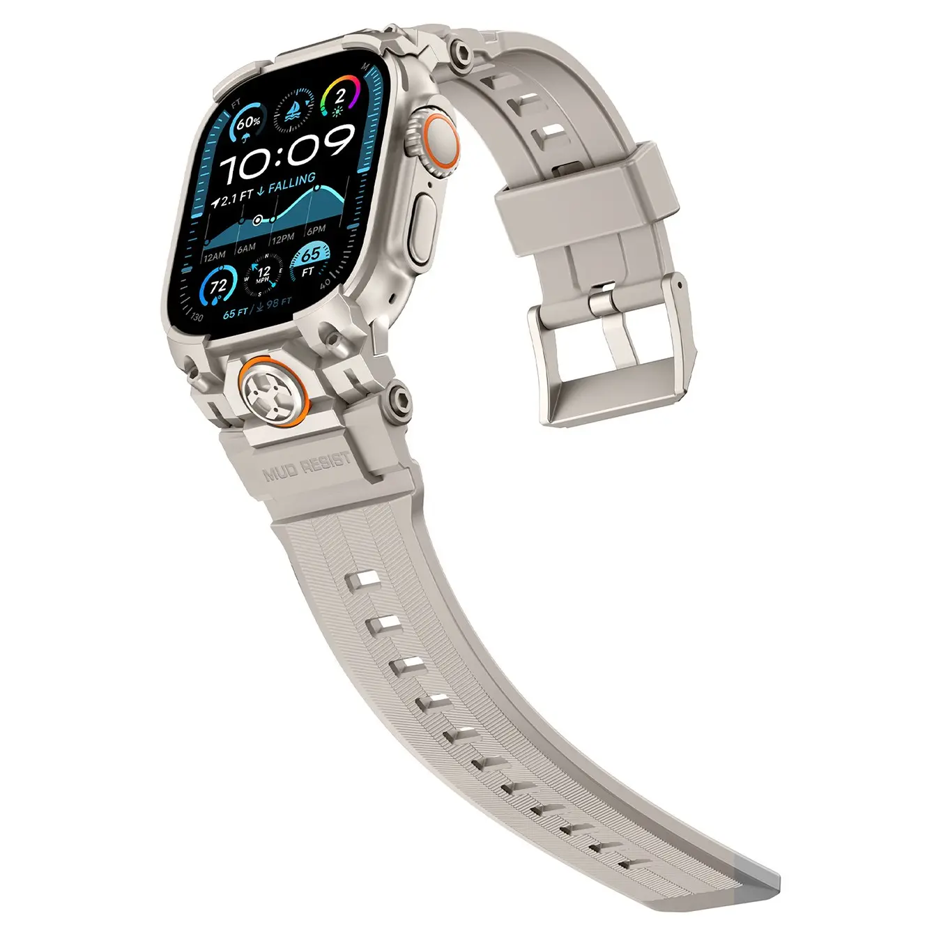 Premium Mechanical-Style Sport Strap for Apple Watch Ultra 49mm, Durable Anti-Shock Silicone Band, Protective Frame Included