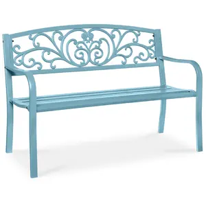 Best Choice Products Outdoor Steel Bench Garden Patio Porch Furniture w/ Floral Design Backrest