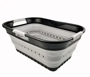 SAMMART 21L (5.5 gallon) Super Mini Collapsible 3 Handled Plastic Basket - Foldable Pop Up Storage Container/Organizer - Space Saving Hamper/Basket