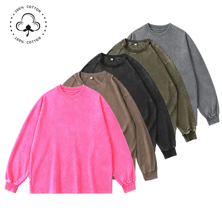 Men’s 2-Pack Cotton Sweatshirts - Stylish Long Sleeve Crewneck (Round Neck) Foldable Pullovers, Acid-Wash Distressed Mens Tops for Casual Athletic Wear