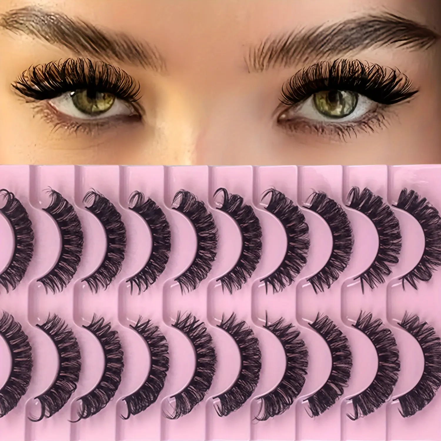 10 Pairs of Russian Strip Lashes 3D Cat Eye, Curly Faux Mink, Fluffy False Eyelashes with Natural Style, Beginner-Friendly, 0.07mm Thickness, Perfect for Everyday or Special Occasions, Cosmetic False Lashes