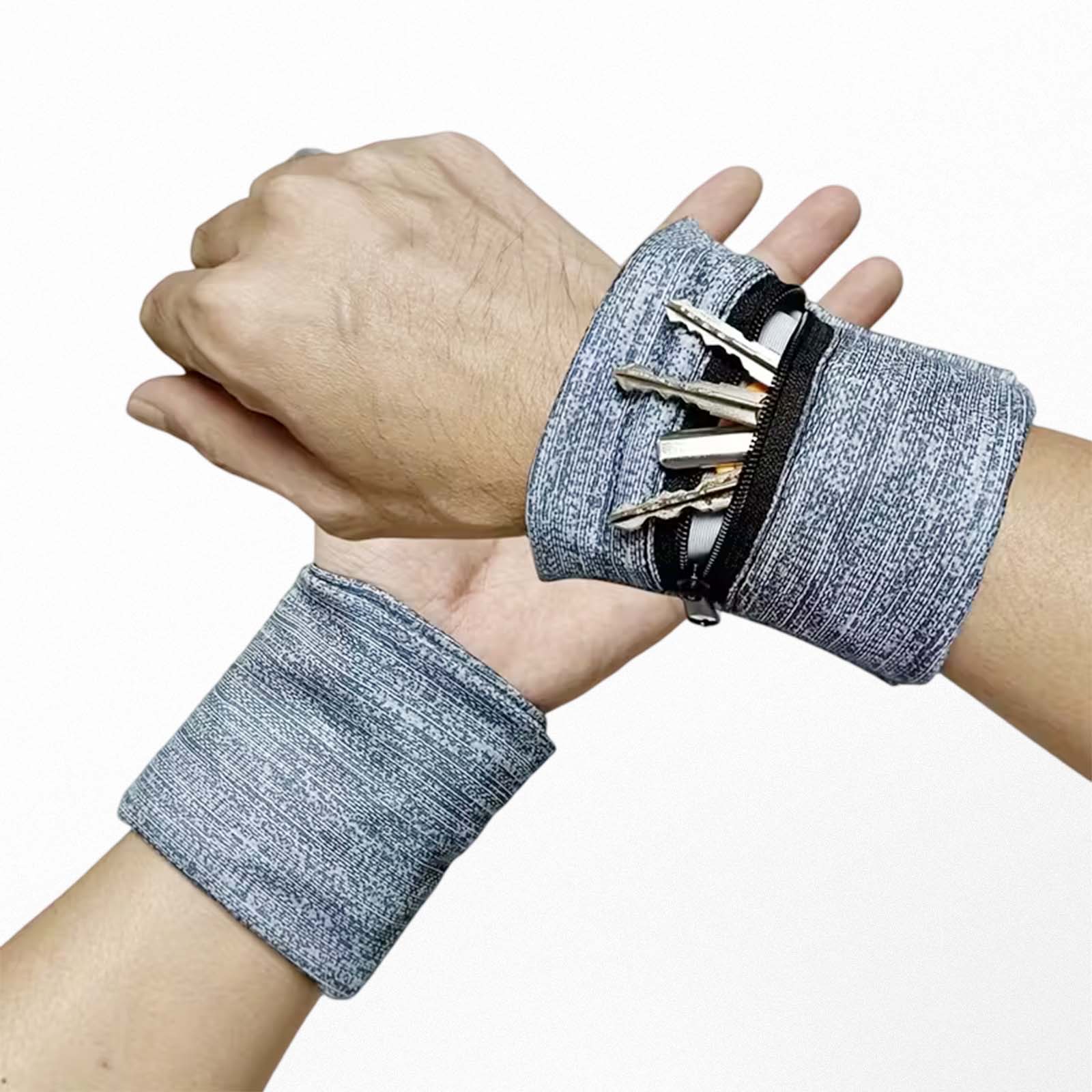 Wrist Wallet Wristband with Zipper, Soft Cotton Sweatband for Men & Women, Lightweight Sweat Absorbent Wrist Pouch for Running, Walking, Basketball, Football, Tennis, Hiking & Workout