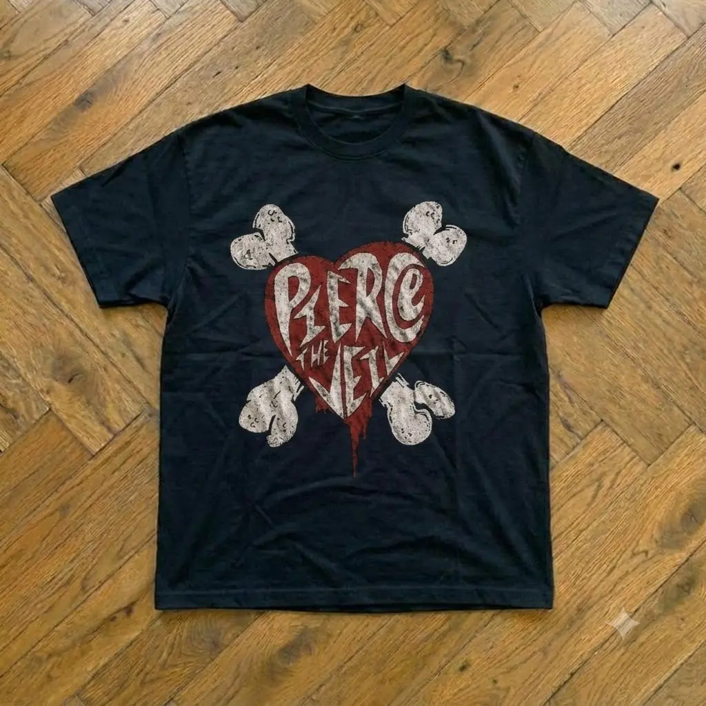 Pierce The Veil Heart Crossbones Band Logo Graphic T shirt and Baby Tee | Vintage Emo Pop Punk Metal Concert Merch | Alt Grunge Streetwear Tee