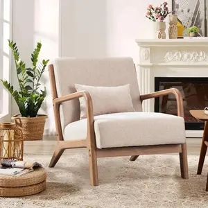 [summervibes] Hertford Upholstered Linen Blend Accent Chair With Wooden Legs And One Pillow
