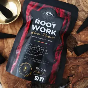 Root Work Premium Incense Cones | Ritual Incense - Hand Popped Scent Profile Rare Oud Spiced Heart Wood High John Healing Grounding