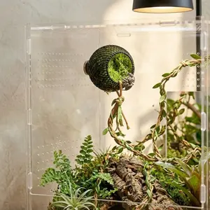 1pc Magnetic Hideaway Cave for Tree Climbing Reptiles, Spider & Invertebrates, Bionic Moss Feeding Chamber, Includes Climbing Vine Decor