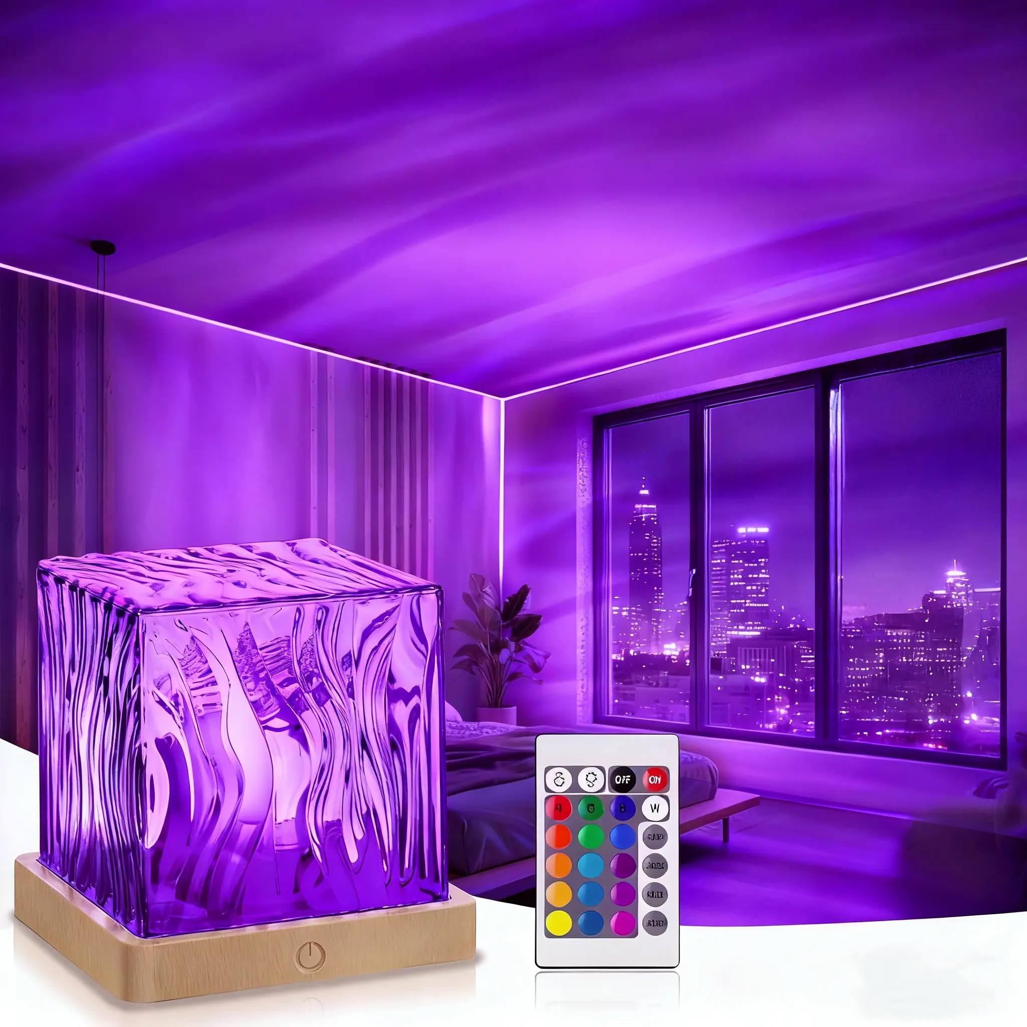 16-Color Northern Lights Water Projector Lamp, Bedroom Aura Light with Touch-to-Change, Remote Control, Dimming, Auto Rotate, USB Power, RGB Color Play Table Lamp for Home Décor, Christmas Gift for Kids