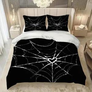 3pcs Spider Heart Style Decorative Bedroom Bedding Set, and, Includes Duvet Cover and Pillowcases, Soft, Home Decor Gift