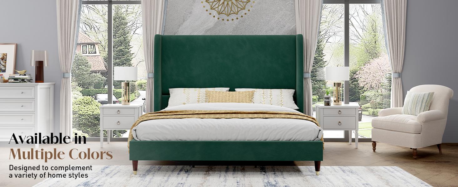AMERLIFE Platform Bed Frame with 51.2" Tall Headboard, Upholstered Bed with Wingback/Solid Wood Legs/Durability& Silent /No Box Spring Required/Luxury Bedroom Furniture/Full/Queen/King Size/Best Gift Ideas/Christmas Gifts