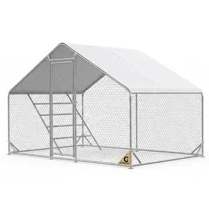CHIKENCOOP Chicken Coop 9.8x6.5x6.5ft Large Metal Chicken Run for 6/10 Chickens Poultry Cage with Waterproof Cover for Duck Walk-in Chicken Pen for Yard