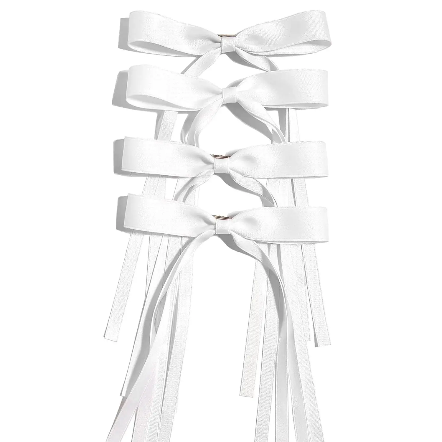 Hair Bows Clips Ribbon Bowknot with Long Tail 4 count White Hair Bows Barrettes Hair Accessories for Women Girls 4 count (white)