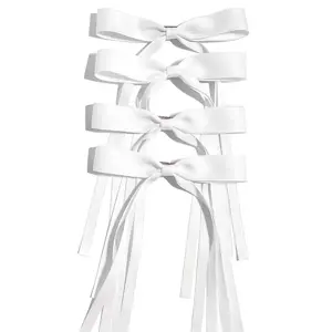 Hair Bows Clips Ribbon Bowknot with Long Tail 4 count White Hair Bows Barrettes Hair Accessories for Women Girls 4 count (white)