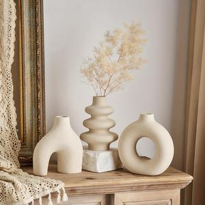 modern ceramic vase, 3 counts/set creative design vase, desktop decoration for home living room bedroom office, home table decor, interior ornaments, flower arrangement vase, modern plant vase