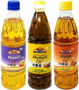 Rani Premium Oils Combo Set of 3 - Peanut Oil, Mustard Oil, Sesame Oil 16.9 Ounce (500ml) ~ Cold Pressed | 100% Natural | NON-GMO | Vegan