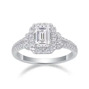 [TW] "Ello" 1ct Emerald Cut Moissanite Ring Micro Pave Setting Split Shank Double Solid S925 Sterling Silver Band 18k Platinum Plated Ring VVS1 D Color Perfect Gift For Her Birthday Valentine Propose (R13053)