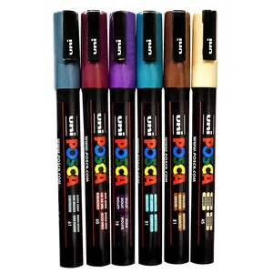 Posca Paint Marker Fine PC-3M Set of 6 Bold Colors Felt Tip Markers for Fine Lines and Detail Work Water-Based Acrylic Paint Non-Toxic