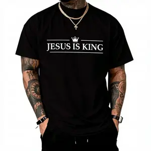 Christian Jesus Is King Design Crown T-Shirt, Stylish Men's Cotton Tee – Breathable And Comfortable For Daily Outings Or Lounging – Ideal Gift For Friends And Family