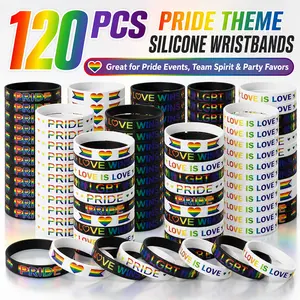 120Pcs Pride LGBT Silicone Bracelet Set Love Wins Rainbow Jewelry for Pride Day Parade Party Favor Gift