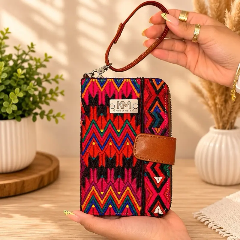 Handmade Authentic Guatemalan Woven Wallet Coin Purse with Traditional Mayan Textile and vegan Leather