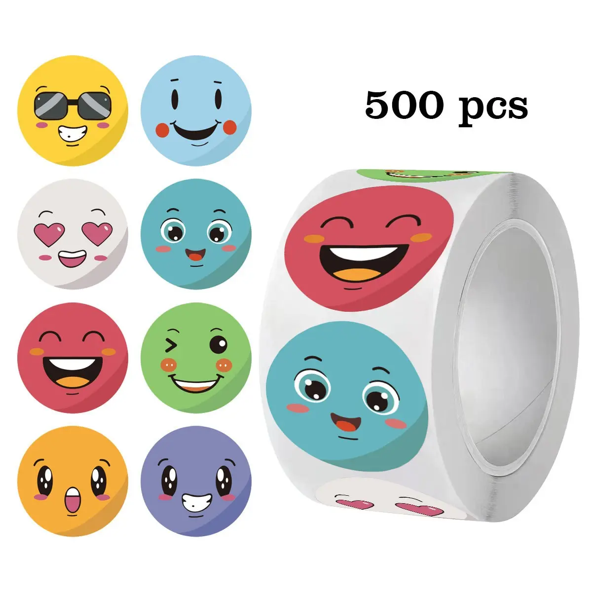 500 Fun Cute Smiley Face Stickers, Colorful Round Stickers, Multiple Colors, Ideal for Teachers, Parents, Classroom, Rewards, Gift Tags, Office Packaging