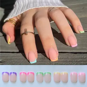 Dopamine Colorful Boxed 5-Color Short Square Nail Tips Art, Summer Short Press-On Nails, Glossy Finish, Almond Shape, for Women Girls Students