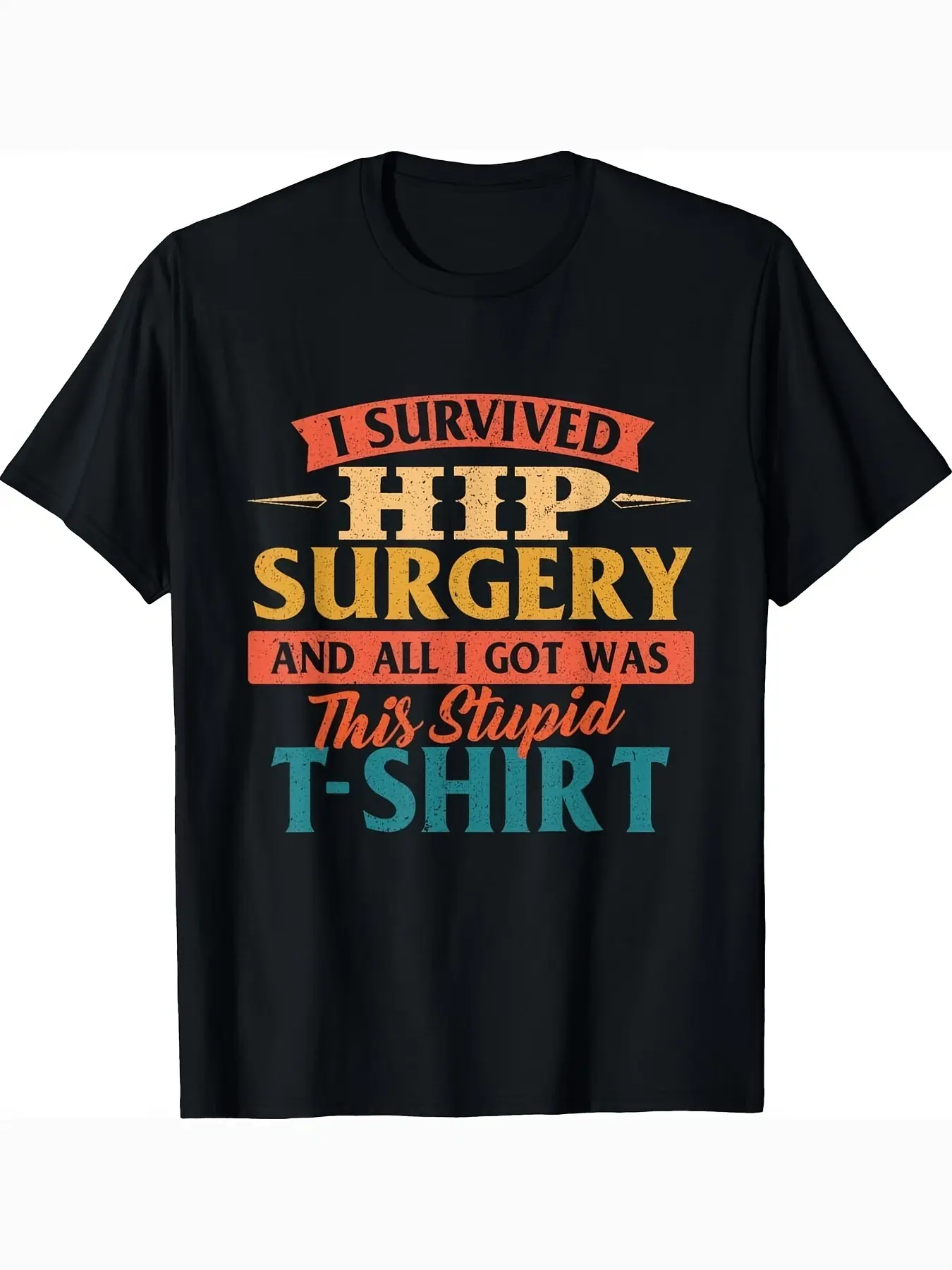 Men's Classic Short-Sleeve Hip Replacement Recovery "Get Well Soon" Tshirt - Soft Cotton Menswear, Comfortable Fit, Unique Pattern, Round Neck, Streetwear Clothes, Ideal Adult Gift, Christmas Essential