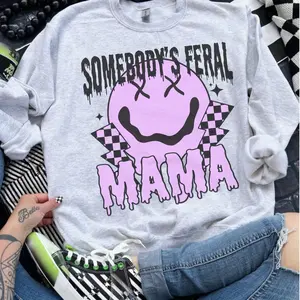 Somebody’s Feral Mama - Ash Grey - Sublimation-  - Unisex Jersey Sweatshirt