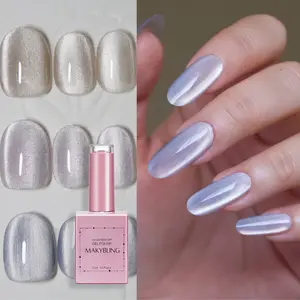 15ml Glass White Cat Eye Gel Silky Moonlight Gel Polish/Magnetic Wide Glare Velvet Reflective Snowlight Glow Manicure Pedicure