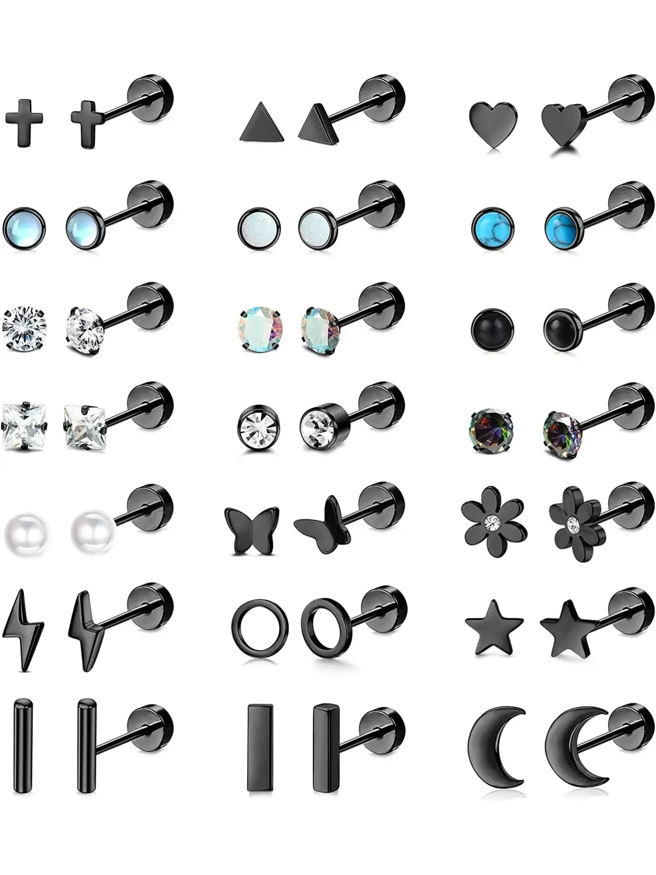 21Pairs Flat Back Earrings for Women 20G Stainless Steel Stud Tiny Cartilage Earrings Stud Earrings for Cartilage Tragus Daith Helix Ear Piercing Comfortable Screw Flat Back Stud Earrings Cross Stud Earrings
