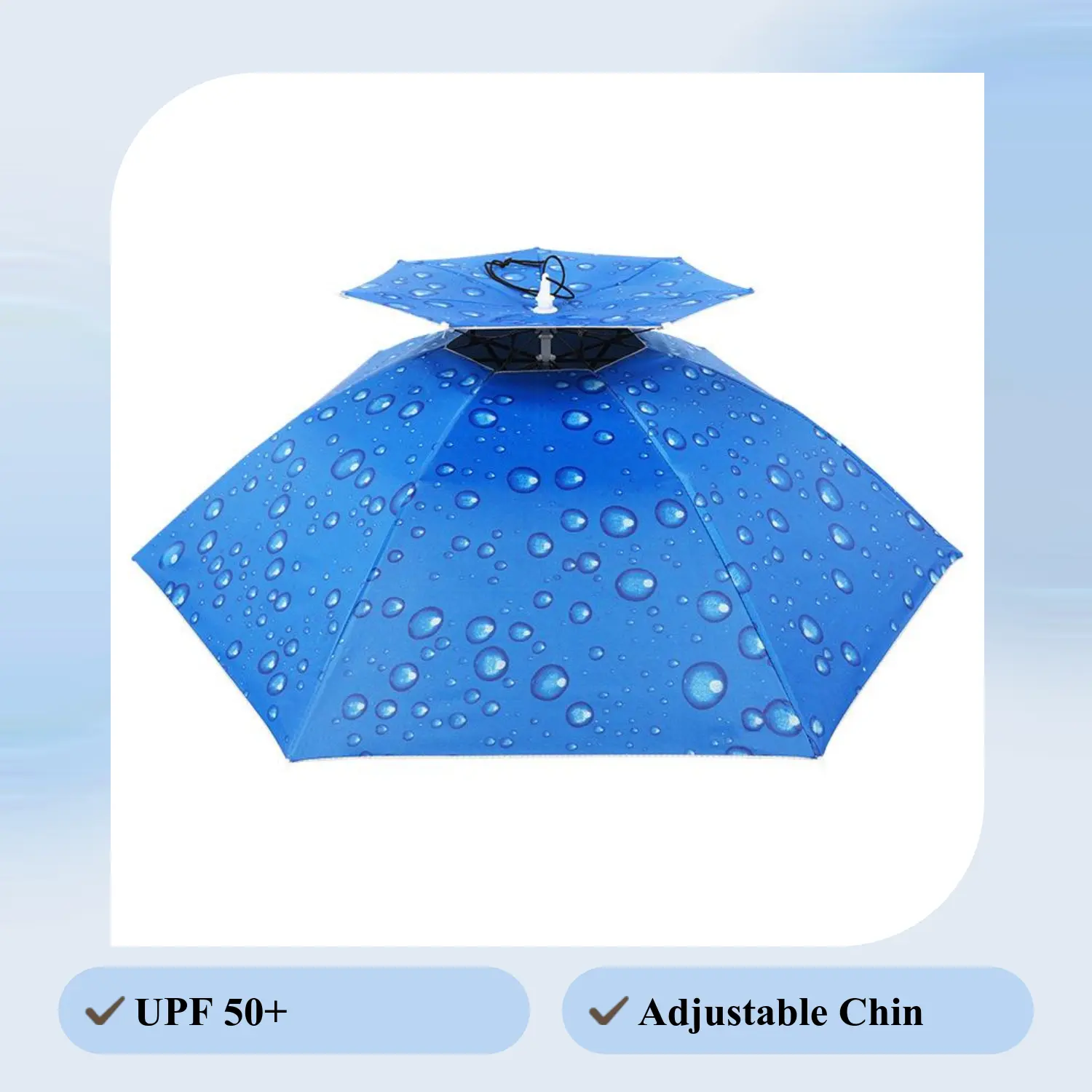 Hands-Free Double Layer Umbrella Hat, Adjustable Comfortable Windproof Waterproof UPF Protection Wide Brim Sunshade, Lightweight Large Size Unisex Rain Gear for Outdoor Fishing Hiking