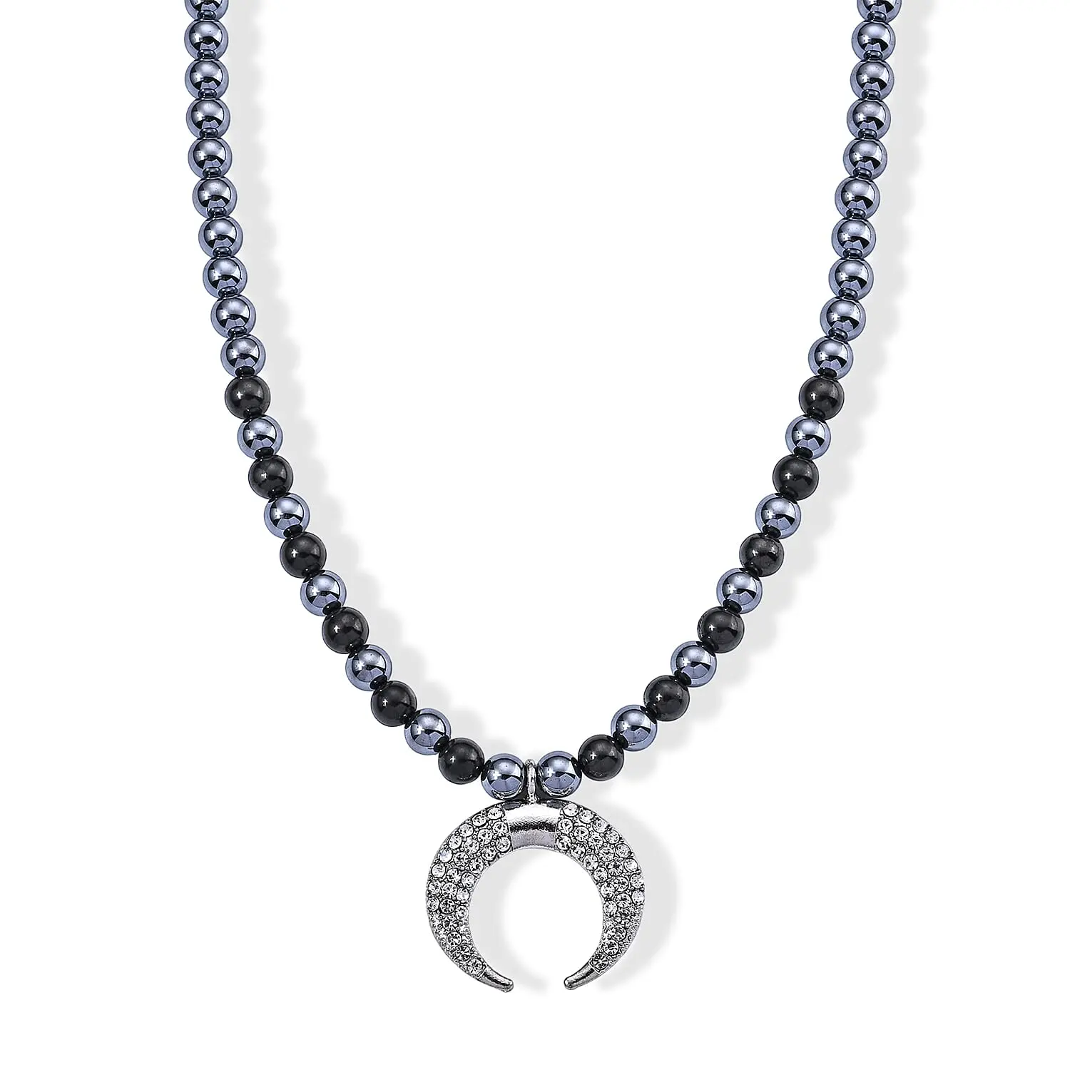 Terahertz and Shungite 210.00 ctw, Austrian Crystal Beaded Moon Necklace (18-20 Inches) in Silvertone and Stainless Steel