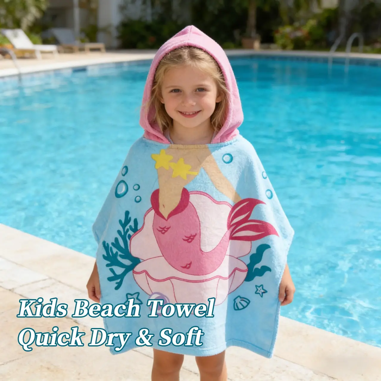 Children's Swim Beach Towel, Hooded, Cute, Quick-Drying and Absorbent, Sand-Resistant, Soft and Lightweight, Suitable for Boys and Girls, Easy to Pack, Travel-Friendly, Toddler Towels, Beach Towel