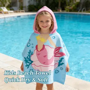 Children's Swim Beach Towel, Hooded, Cute, Quick-Drying and Absorbent, Sand-Resistant, Soft and Lightweight, Suitable for Boys and Girls, Easy to Pack, Travel-Friendly
