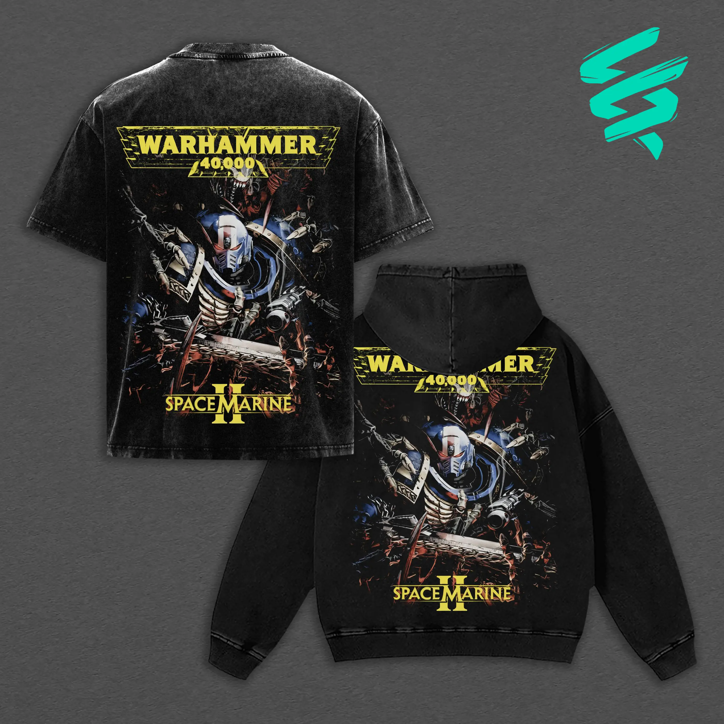 Warhammer 40K Space Marine T-Shirt & Hoodie Vintage Acid Wash Black Streetwear Gaming Merch Oversized Cotton Unisex Sci-Fi Gift Battle-Ready